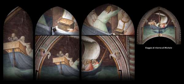 Foto della videoproiezione con gli affreschi della Cappella della Cintola