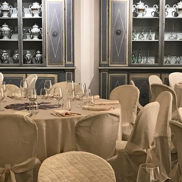 Tables set in a room of the Museum